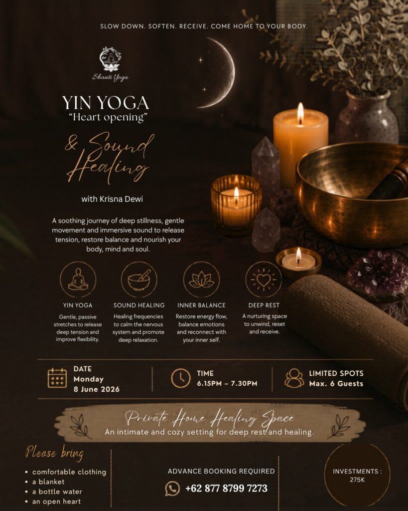 Welcome to Shanti Yoga, a peaceful healing space in Kuta Lombok Indonesia offering private yoga classes, yoga home service, yoga on call, meditation, zen harmony, and sound healing experiences for travelers, tourists, couples, beginners, and wellness seekers. We provide personalized yoga sessions at your villa, hotel, house, or private space in Kuta Lombok with relaxing tropical vibes and professional guidance from Krisna Dewi. Enjoy private yoga in Lombok for flexibility, mindfulness, stress relief, relaxation, body balance, and inner peace while surrounded by the natural beauty of Lombok Indonesia. Our yoga and healing services include meditation classes, chakra healing, sound bath therapy, holistic wellness programs, and spiritual healing sessions designed to help you reconnect with yourself and restore positive energy. Shanti Yoga Kuta Lombok Indonesia is the perfect destination for wellness retreats, private yoga experiences, healing journeys, and peaceful meditation escapes near the beach and tropical nature of Lombok. Shanti Yoga Kuta Lombok Indonesia offers professional private yoga services, yoga at your house, yoga retreat experiences, and healing meditation sessions for guests looking for wellness, relaxation, mindfulness, and holistic healing in Lombok Indonesia. Our healing space combines yoga, sound healing, zen harmony, meditation, breathwork, and wellness therapy to create a calming atmosphere for the body and mind. Whether you are searching for yoga home service in Kuta Lombok, sound healing therapy in Lombok Indonesia, or private meditation classes near the beach, Shanti Yoga provides personalized sessions tailored to your needs and experience level. Experience yoga in paradise with tropical surroundings, peaceful energy, and authentic healing practices designed to support relaxation, flexibility, balance, and spiritual wellness in Kuta Lombok Indonesia. Discover the beauty of yoga, meditation, and holistic healing with Shanti Yoga, one of the best private yoga and sound healing experiences in Lombok Indonesia. We specialize in yoga on call, villa yoga service, hotel yoga sessions, private yoga classes, and sound bath healing therapy in Kuta Lombok. Perfect for solo travelers, couples, digital nomads, and wellness retreat guests, our sessions focus on mindfulness, body awareness, stress reduction, flexibility, and positive energy healing. Located in the heart of Kuta Lombok Indonesia, Shanti Yoga creates a peaceful sanctuary where guests can enjoy meditation, chakra balancing, healing sound therapy, and relaxing yoga classes in a tropical and spiritual environment.