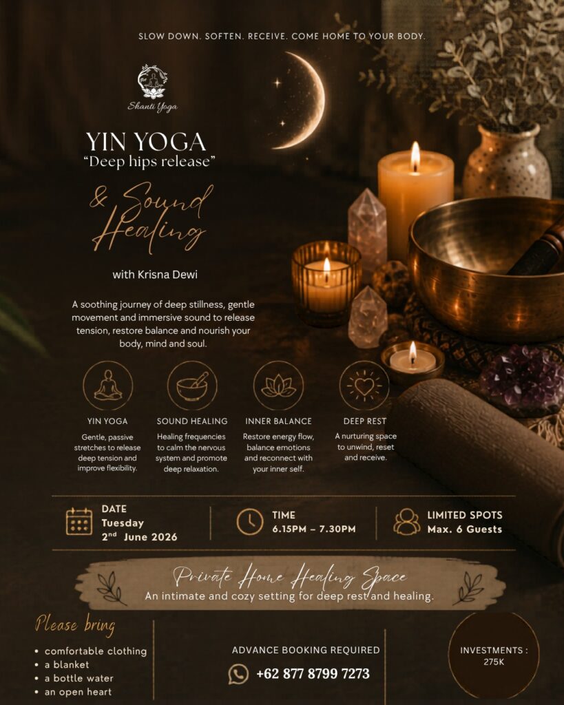 Welcome to Shanti Yoga, a peaceful healing space in Kuta Lombok Indonesia offering private yoga classes, yoga home service, yoga on call, meditation, zen harmony, and sound healing experiences for travelers, tourists, couples, beginners, and wellness seekers. We provide personalized yoga sessions at your villa, hotel, house, or private space in Kuta Lombok with relaxing tropical vibes and professional guidance from Krisna Dewi. Enjoy private yoga in Lombok for flexibility, mindfulness, stress relief, relaxation, body balance, and inner peace while surrounded by the natural beauty of Lombok Indonesia. Our yoga and healing services include meditation classes, chakra healing, sound bath therapy, holistic wellness programs, and spiritual healing sessions designed to help you reconnect with yourself and restore positive energy. Shanti Yoga Kuta Lombok Indonesia is the perfect destination for wellness retreats, private yoga experiences, healing journeys, and peaceful meditation escapes near the beach and tropical nature of Lombok. Shanti Yoga Kuta Lombok Indonesia offers professional private yoga services, yoga at your house, yoga retreat experiences, and healing meditation sessions for guests looking for wellness, relaxation, mindfulness, and holistic healing in Lombok Indonesia. Our healing space combines yoga, sound healing, zen harmony, meditation, breathwork, and wellness therapy to create a calming atmosphere for the body and mind. Whether you are searching for yoga home service in Kuta Lombok, sound healing therapy in Lombok Indonesia, or private meditation classes near the beach, Shanti Yoga provides personalized sessions tailored to your needs and experience level. Experience yoga in paradise with tropical surroundings, peaceful energy, and authentic healing practices designed to support relaxation, flexibility, balance, and spiritual wellness in Kuta Lombok Indonesia. Discover the beauty of yoga, meditation, and holistic healing with Shanti Yoga, one of the best private yoga and sound healing experiences in Lombok Indonesia. We specialize in yoga on call, villa yoga service, hotel yoga sessions, private yoga classes, and sound bath healing therapy in Kuta Lombok. Perfect for solo travelers, couples, digital nomads, and wellness retreat guests, our sessions focus on mindfulness, body awareness, stress reduction, flexibility, and positive energy healing. Located in the heart of Kuta Lombok Indonesia, Shanti Yoga creates a peaceful sanctuary where guests can enjoy meditation, chakra balancing, healing sound therapy, and relaxing yoga classes in a tropical and spiritual environment.