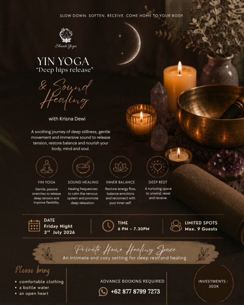 Welcome to Shanti Yoga, a peaceful healing space in Kuta Lombok Indonesia offering private yoga classes, yoga home service, yoga on call, meditation, zen harmony, and sound healing experiences for travelers, tourists, couples, beginners, and wellness seekers. We provide personalized yoga sessions at your villa, hotel, house, or private space in Kuta Lombok with relaxing tropical vibes and professional guidance from Krisna Dewi. Enjoy private yoga in Lombok for flexibility, mindfulness, stress relief, relaxation, body balance, and inner peace while surrounded by the natural beauty of Lombok Indonesia. Our yoga and healing services include meditation classes, chakra healing, sound bath therapy, holistic wellness programs, and spiritual healing sessions designed to help you reconnect with yourself and restore positive energy. Shanti Yoga Kuta Lombok Indonesia is the perfect destination for wellness retreats, private yoga experiences, healing journeys, and peaceful meditation escapes near the beach and tropical nature of Lombok. Shanti Yoga Kuta Lombok Indonesia offers professional private yoga services, yoga at your house, yoga retreat experiences, and healing meditation sessions for guests looking for wellness, relaxation, mindfulness, and holistic healing in Lombok Indonesia. Our healing space combines yoga, sound healing, zen harmony, meditation, breathwork, and wellness therapy to create a calming atmosphere for the body and mind. Whether you are searching for yoga home service in Kuta Lombok, sound healing therapy in Lombok Indonesia, or private meditation classes near the beach, Shanti Yoga provides personalized sessions tailored to your needs and experience level. Experience yoga in paradise with tropical surroundings, peaceful energy, and authentic healing practices designed to support relaxation, flexibility, balance, and spiritual wellness in Kuta Lombok Indonesia. Discover the beauty of yoga, meditation, and holistic healing with Shanti Yoga, one of the best private yoga and sound healing experiences in Lombok Indonesia. We specialize in yoga on call, villa yoga service, hotel yoga sessions, private yoga classes, and sound bath healing therapy in Kuta Lombok. Perfect for solo travelers, couples, digital nomads, and wellness retreat guests, our sessions focus on mindfulness, body awareness, stress reduction, flexibility, and positive energy healing. Located in the heart of Kuta Lombok Indonesia, Shanti Yoga creates a peaceful sanctuary where guests can enjoy meditation, chakra balancing, healing sound therapy, and relaxing yoga classes in a tropical and spiritual environment.