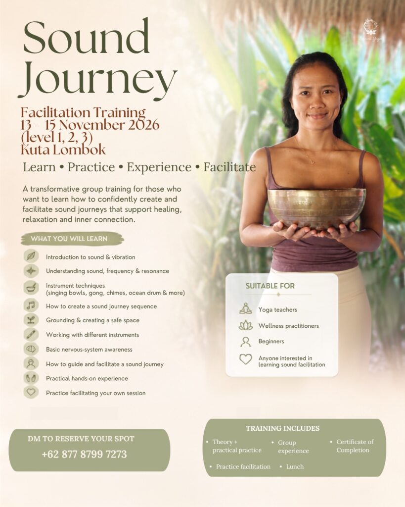 Welcome to Shanti Yoga, a peaceful healing space in Kuta Lombok Indonesia offering private yoga classes, yoga home service, yoga on call, meditation, zen harmony, and sound healing experiences for travelers, tourists, couples, beginners, and wellness seekers. We provide personalized yoga sessions at your villa, hotel, house, or private space in Kuta Lombok with relaxing tropical vibes and professional guidance from Krisna Dewi. Enjoy private yoga in Lombok for flexibility, mindfulness, stress relief, relaxation, body balance, and inner peace while surrounded by the natural beauty of Lombok Indonesia. Our yoga and healing services include meditation classes, chakra healing, sound bath therapy, holistic wellness programs, and spiritual healing sessions designed to help you reconnect with yourself and restore positive energy. Shanti Yoga Kuta Lombok Indonesia is the perfect destination for wellness retreats, private yoga experiences, healing journeys, and peaceful meditation escapes near the beach and tropical nature of Lombok. Shanti Yoga Kuta Lombok Indonesia offers professional private yoga services, yoga at your house, yoga retreat experiences, and healing meditation sessions for guests looking for wellness, relaxation, mindfulness, and holistic healing in Lombok Indonesia. Our healing space combines yoga, sound healing, zen harmony, meditation, breathwork, and wellness therapy to create a calming atmosphere for the body and mind. Whether you are searching for yoga home service in Kuta Lombok, sound healing therapy in Lombok Indonesia, or private meditation classes near the beach, Shanti Yoga provides personalized sessions tailored to your needs and experience level. Experience yoga in paradise with tropical surroundings, peaceful energy, and authentic healing practices designed to support relaxation, flexibility, balance, and spiritual wellness in Kuta Lombok Indonesia. Discover the beauty of yoga, meditation, and holistic healing with Shanti Yoga, one of the best private yoga and sound healing experiences in Lombok Indonesia. We specialize in yoga on call, villa yoga service, hotel yoga sessions, private yoga classes, and sound bath healing therapy in Kuta Lombok. Perfect for solo travelers, couples, digital nomads, and wellness retreat guests, our sessions focus on mindfulness, body awareness, stress reduction, flexibility, and positive energy healing. Located in the heart of Kuta Lombok Indonesia, Shanti Yoga creates a peaceful sanctuary where guests can enjoy meditation, chakra balancing, healing sound therapy, and relaxing yoga classes in a tropical and spiritual environment.